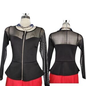 SUZY  Shier Luxury  Black Mesh  Long Sleeve  Top Size S/P.